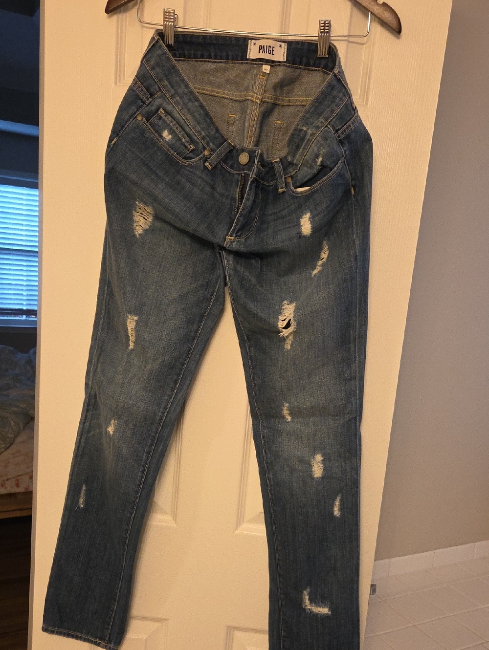 PAIGE Women's Distressed Blue Denim Jeans